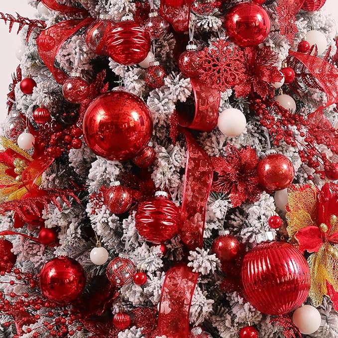 Large Christmas Ball Ornaments, Oversized Shatterproof Plastic Decorative Hanging Mercury Ornaments Ball for Xmas Holiday Party Decorations (Red, 6.0")