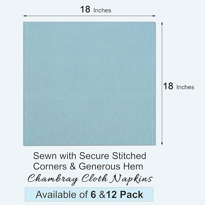 Ruvanti Cloth Napkins Set of 12, 18x18 Inch Napkin Cloth Washable, Soft & Durable, Poly Cotton Dinner Napkins for Parties, Thanksgiving & Weddings - Baby Blue