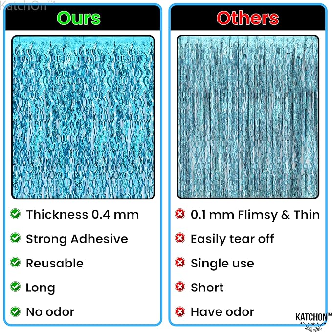 KatchOn, XtraLarge, Wavy Blue Foil Fringe Curtain - Pack of 2 | Blue Fringe Backdrop for Beach Party Decorations | Wavy Streamers For Birthday, Under The Sea Party Decoration | Pool, Summer Decoration
