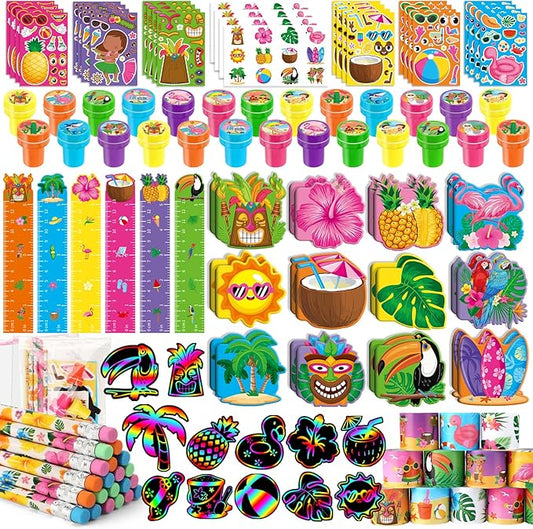 BenLouis 216Pcs Hawaiian Luau Party Favors Aloha Summer Tropical Tiki Theme School Stationery Set Bulk for Kids Beach Pool Birthday Party Goodie Bag Stuffers Classroom Gifts Rewards Pinata Filler