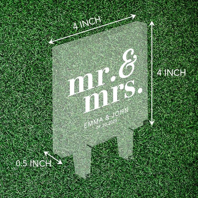 Andaz Press Mr. & Mrs. Custom Names With Date Custom Wedding Cake Topper, Acrylic Square Personalized Couple Cake Topper