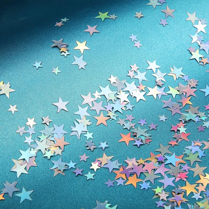 Hestya 60g Star Confetti Glitter Table Confetti Metallic Foil Stars for Christmas Party Wedding Festival Decorations(Holographic Silver,10mm and 6mm)