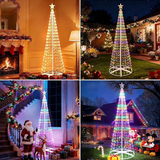 iBaycon Christmas Tree Star Lights, 6.9FT 298 LEDs Color Changing Artificial Lights with Remote Control Timer Outdoor Waterproof for Home Party Christmas Decorations (Warm White to Multicolor)