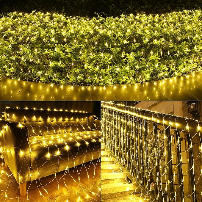 11.5ft x 5ft Christmas Net Lights Outdoor, 360 LED Net Lights with 8 Modes, Connectable, Timer, Waterproof Low Voltage Bush Mesh Fairy String Light for Yard Bush Christmas Indoor Decor (Warm White)