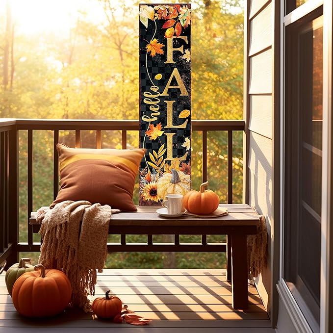 36in Fall Halloween Porch Sign - Vintage Autumn Decoration - Rustic Modern Farmhouse Entryway Decor - Reversible Design
