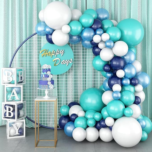 Teal Balloon Garland Arch Kit, Navy Blue Light Blue Teal White Turquoise Aqua Latex Balloons Garland Kit for Boys Girls Women Bridal Baby Shower Ocean Birthday Wedding Party Decorations Supplies