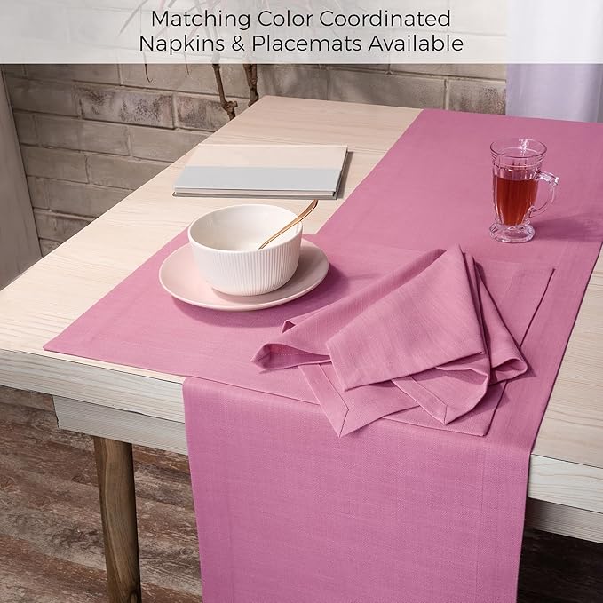D'Moksha Homes Bubblegum Pink Table Runner 14 x 90 Inch - Faux Linen Dining Table Runner 90 Inches Long - Wrinkle Resistant, Machine Washable for Thanksgiving - 100% Recycled Fabric