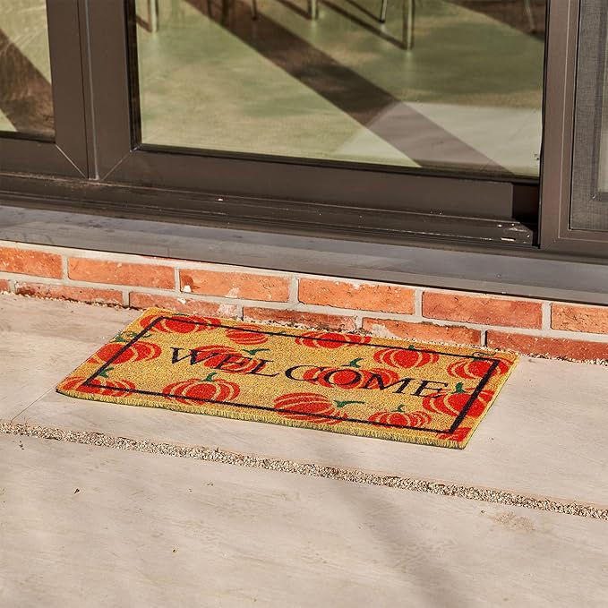 KANKUN Coco Coir Door Mat with Heavy Duty Backing, Welcome Doormat (17" x 30"), Doormat Entrance (Welcome2 - Halloween)