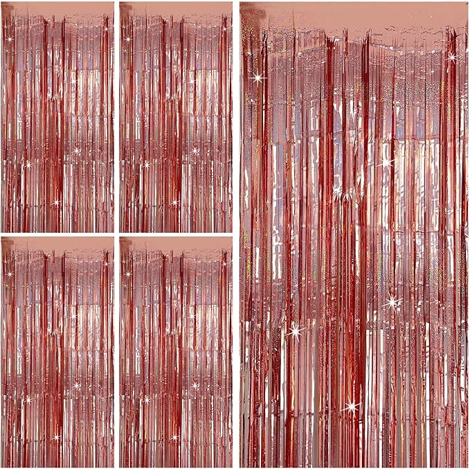 Tinsel Curtain Party Backdrop Rose Gold Birthday Decorations 5 Packs Glitter Foil Fringe Curtain Party Decor Streamers Photo Booth for Birthday Christmas Wedding Halloween Graduation Decorations