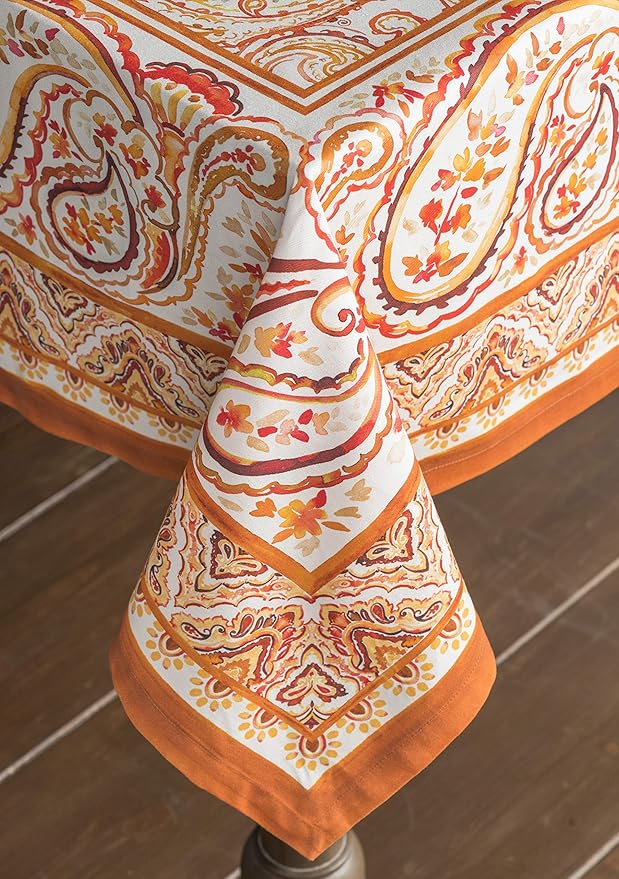 Maison d' Hermine Table Cloth Rectangle Table 100% Cotton 70 x 90 Inches Fall Tablecloth Reusable Everyday Use for Thanksgiving Christmas Decorations Dining Farmhouse Party (Palatial Paisley)
