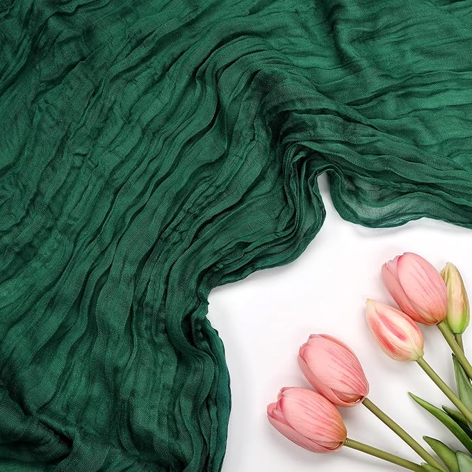 6 Pack Emerald Green Cheesecloth Table Runner 10FT Boho Cheese Cloths Gauze Fabric Table Runners 120 Inch Rustic Sheer for Wedding Birthday Party Baby Shower Centerpiece Home Decorations