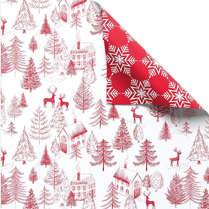 American Greetings 60 sq. ft. Reversible Cottagecore Christmas Wrapping Paper, Deer (1 Roll, 30 in. x 288 in.)