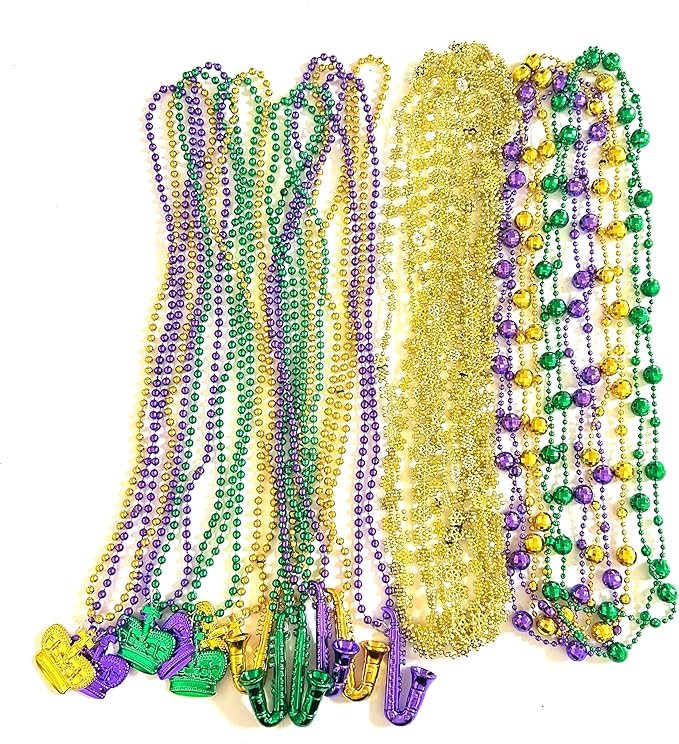 72 Pcs Mardi Gras Bead Necklaces Bulk Gold Purple Green Mardi Gras Bead Necklaces Holiday Parade Party Supplies