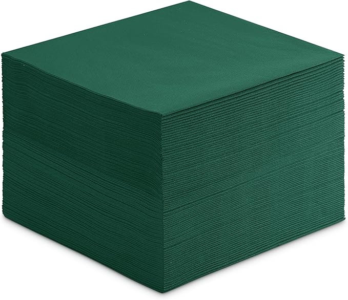 Linen-Feel Colored Paper Napkins - Decortive Cloth-Like GREEN Luncheon Napkins - Soft And Absorbent. For Christmas, Kitchen, Party, Wedding, Dinner Or Any Occasion. (Pack of 50)