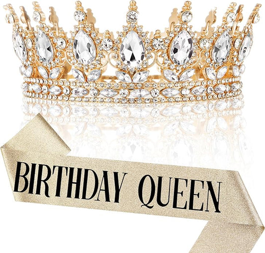 Gold Crown for Women, Crystal Queen Tiaras Headband Wedding Bridal Hair Accessories, Birthday Party Prom Cake Topper