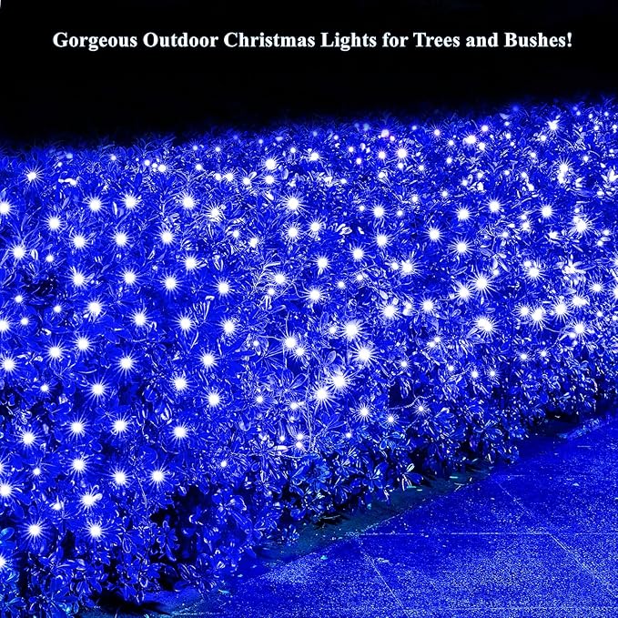 Led Christmas Net Lights Blue Outdoor Christmas Lights 160LED 5ftx7ft, Waterproof Outdoor Indoor Fairy Mesh Net Light for Xmas Party, Yard, Patio, Trees, Shrubs, Bushes Decorations