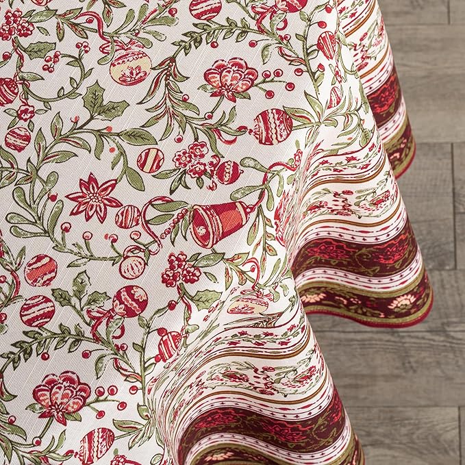 Maison d' Hermine Table Cloth Round Table 100% Cotton 63 Inches Fall Tablecloth Reusable Everyday Use for Thanksgiving Christmas Decorations Dining Farmhouse Party (Reveillon Au Jardin)