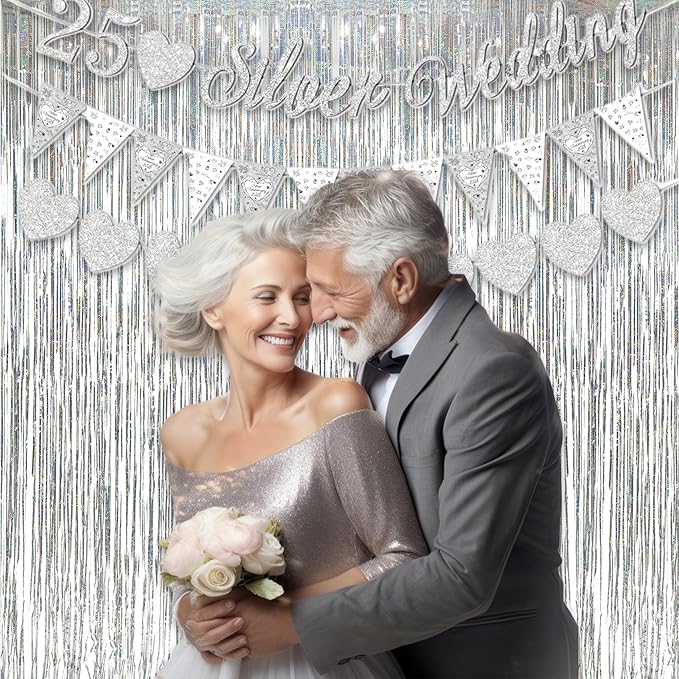Silver Foil Fringe Tinsel Backdrop - GREATRIL Metallic Tinsel Streamers Curtains for 2026 NYE/Prom/Dancing Ball/Christmas/Bachelorette Party Decorations - Pack of 2