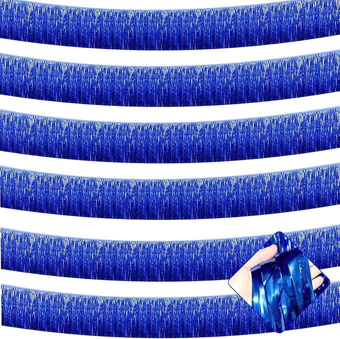 6 Pack 10 Feet Foil Fringe Garland Metallic Tinsel Streamers Banner Wall Hanging Curtain Backdrop for Parade Floats, Bachelorette, Wedding, Birthday, Halloween, Christmas Party Decorations(Blue)
