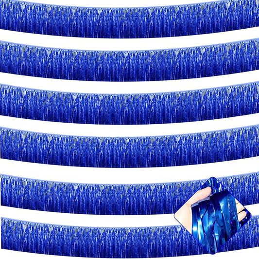 6 Pack 10 Feet Foil Fringe Garland Metallic Tinsel Streamers Banner Wall Hanging Curtain Backdrop for Parade Floats, Bachelorette, Wedding, Birthday, Halloween, Christmas Party Decorations(Blue)
