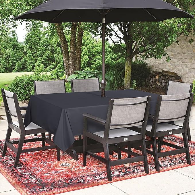 SARAFLORA Outdoor and Indoor Tablecloth -60x102 inch Grey, Wrinkle Free Washable Waterproof Table Cloth with Umbrella Hole and Zipper Rectangle Table Cover for Spring/Summer/Patio/Picnic/BBQS/Party
