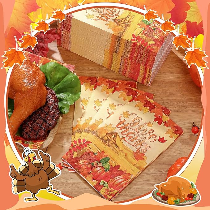 Karenhi 150 Pieces Thanksgiving Guest Napkins 3 Ply Disposable Paper Napkins Autumn pumpkin Disposable Hand Paper Towels Harvest Fall Decorative Guest Napkins Guests Towel for Thanksgiving Holiday
