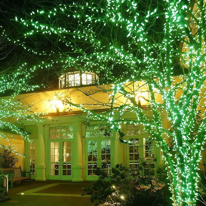 MEHOFOND 105ft 300 LED String Lights - Green LED, 8 Modes, Waterproof, Plug-in, Indoor/Outdoor, Christmas & Halloween Decorations