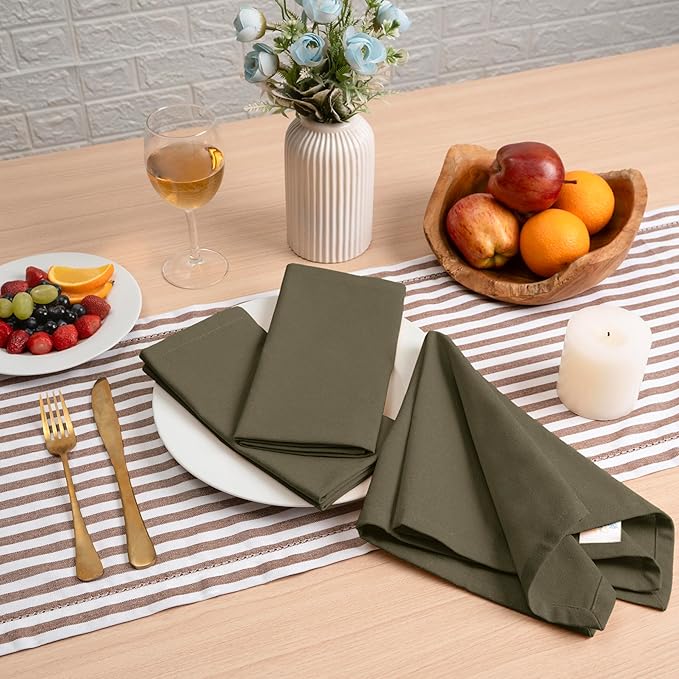 Blue Needles Solid Cloth Napkins Set of 6 Olive Green 100% Cotton Dinner Napkins 18x18 inches - Soft, Reusable, Absorbent & Washable Fall Thanksgiving Linen, Ideal for Events, Parties & Everyday Use