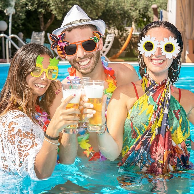 Hawaiian Luau Party Sunglasses 9 Pairs Novelty Party Sunglasses Pool Tropical Beach Themed Party Supplies Decoration Summer Party Favors
