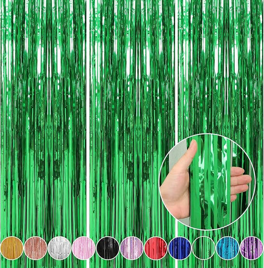 Crosize 3 Pack 3.3 x 9.9 ft Green Foil Fringe Backdrop Curtain, Streamer Backdrop Curtains, Streamers Birthday Party Decorations, Tinsel Curtain for Parties, Galentines Decor, Preppy, Photo Booth