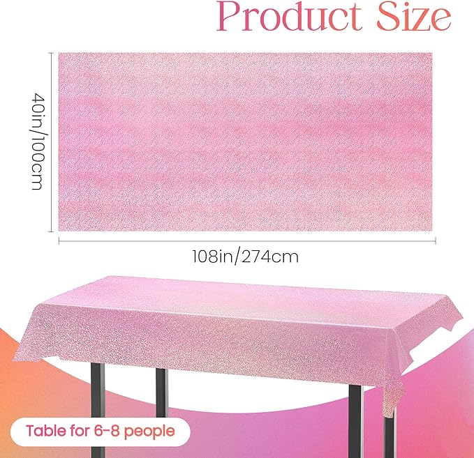 4 pcs Pale Pink Holographic Laser Tablecloths Light Pink Shiny Table Covers 40" x 108" Disposable Rectangle Table cloths for Girl Birthday Party Wedding Anniversary Bachelorette Baby Shower Décor