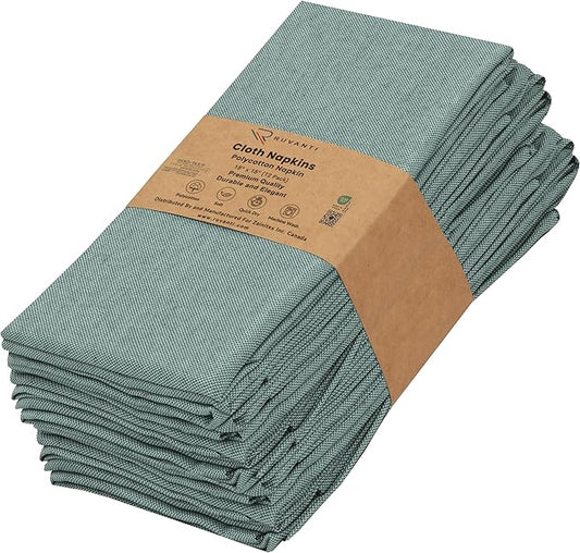 Ruvanti Cloth Napkins Set of 12, 18x18 Reusable Napkins Cloth Washable, Soft & Durable Table Napkin, Poly Cotton Fabric Dinner Napkins for Parties, Christmas, Thanksgiving, Weddings - Deep Teal