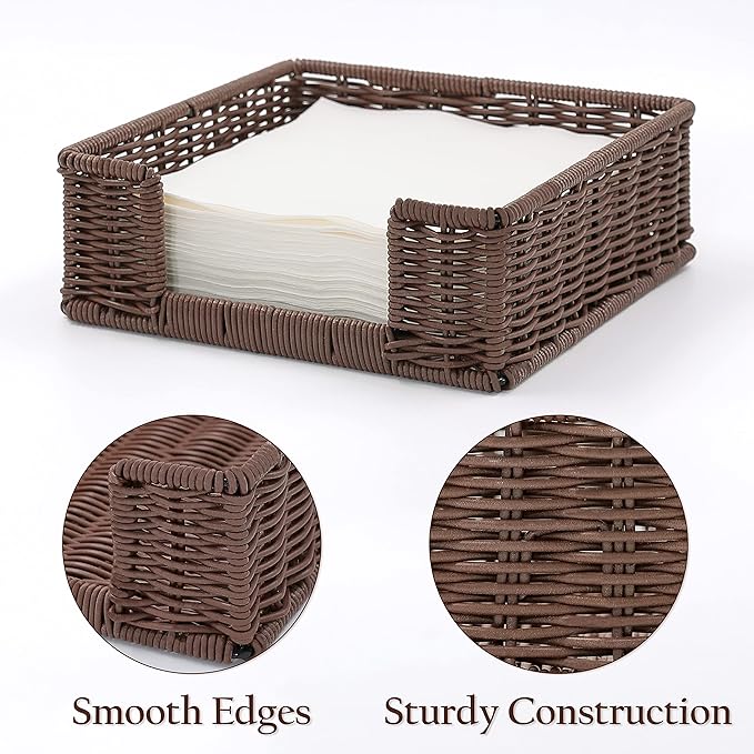 Paper Napkin Holder, Dinner Napkin Dispenser, Rustic Tissue holder, Flat Tissue Box, Resin Wicker, Dark Brown