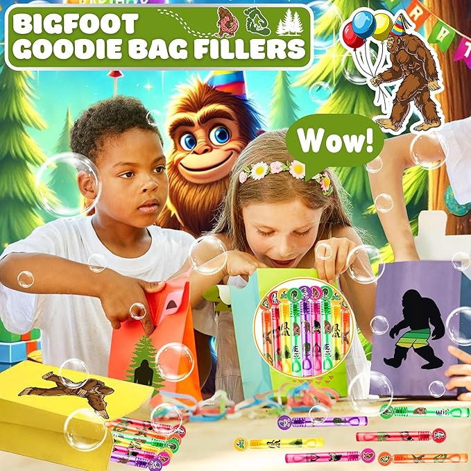 24PCS Bigfoot DIY Bubble Wands with 96PCS Stickers - Party Favor for Goodie Bags, Pinata Stuffers, Mini Bubble Bulk Birthday Supplies, Toys Gifts, Class Prizes for Toddlers, Boys & Girls