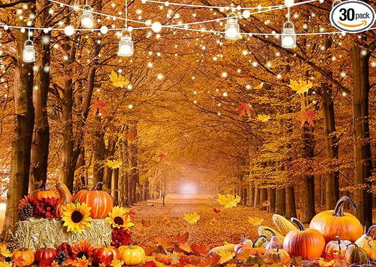 LTLYH 10x8ft Fall Forest Backdrop Autumn Leaves Pathway Pumpkin Background for Thanksgiving Party Harvest Festival Photography Decorations Rustic Photo Booth Banner185
