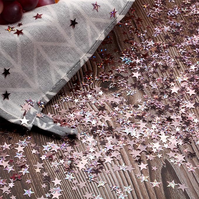 Hestya 60g Star Confetti Glitter Table Confetti Metallic Foil Stars for Christmas Party Wedding Festival Decorations(Glitter Rose Gold Set,10mm and 6mm)