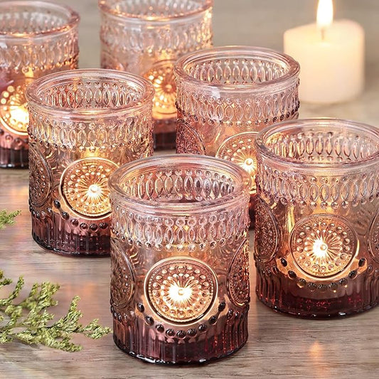 12pcs Purple Votive Candle Holder, Glass Tea Lights Candle Holders for Wedding Table Centerpieces, Birthday Parties and Home Decor