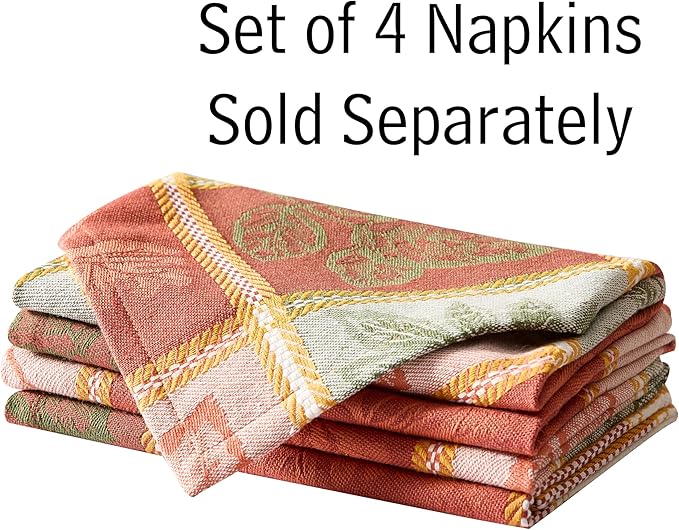 Newbridge Whispering Leaves Rust Orange and Green Plaid Thanksgiving Tablecloth, 52 x 52 Inch Square, Autumn Leaf Woven Fabric Table Cover, Fall Harvest Dining Decor