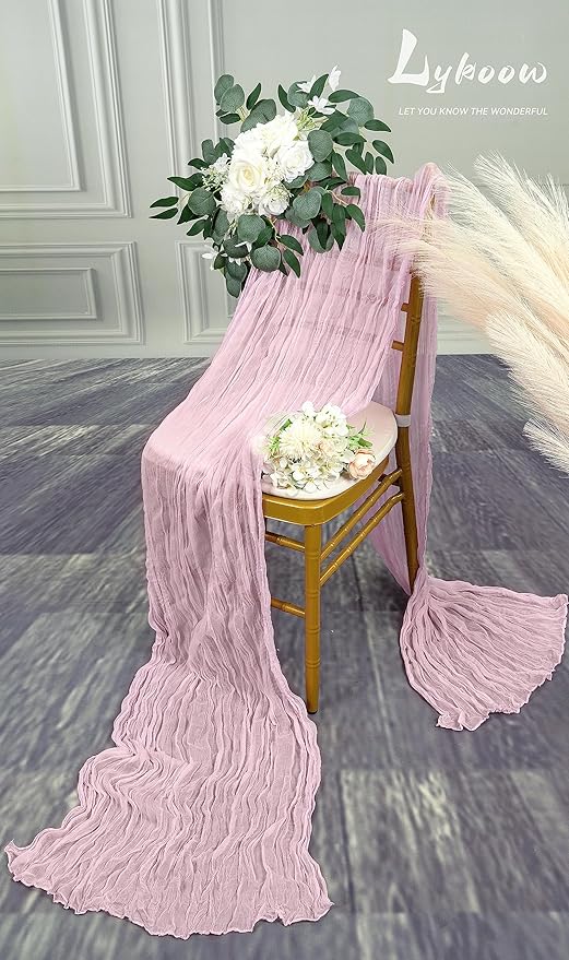 10 Packs Pink Cheesecloth Table Runner Baby Pink, 35x120 inch Rustic Gauze Boho Wedding Table Runner Decoration, Wedding Table Decor Table Cloth for Wedding Party Bridal Shower Table