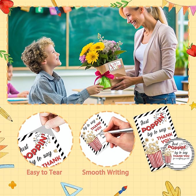 Teacher Appreciation Gift Tags, 40 Pcs Thank You Tags, Poppin Stickers for Presents Wrapping Envelope Seals Lables Boxes Cards Party Favor Decorations A02