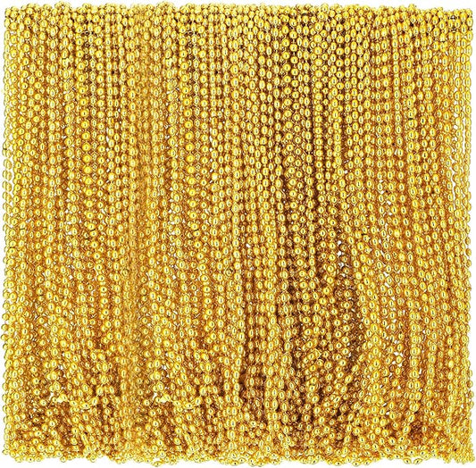 Riceshoot 200 Pcs Gold Bead Necklace Bulk Mardi Gras Oval Beads Necklace Party Favors 33" 7mm Metallic Color Beaded Costume Necklaces for Halloween Christmas Festive Event Accessories