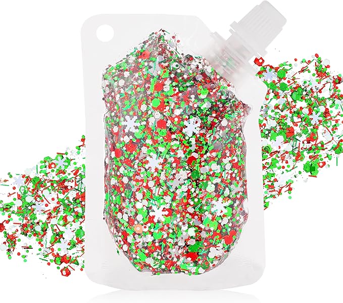 MEICOLY Red and Green Face Body Glitter for Christmas,Sparkle Christmas Hair Glitter Makeup,Stocking Stuffers for Kids Women,Chunky Face Glitter for Festival Party Rave Accessories