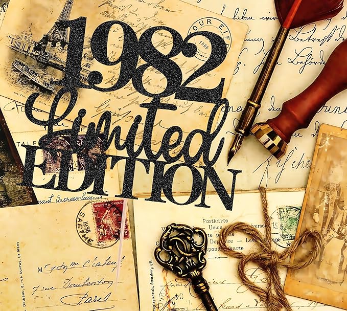 Limited EDITION 1982 Cake Topper - Black Glitter Happy 43rd Birthday Party Cake Decoration Supplies, Cheer to 43 Years Cake Bunting Decor for 43rd Birthday Party Photo Booth Props