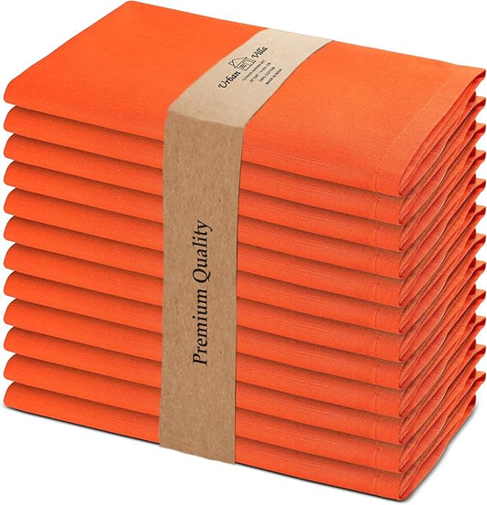 Urban Villa Halloween Cloth Napkins Orange Color Dinner Napkins 20''x20'' (Set of 12) 100% Cotton Slub Absorbent Napkins Soft Durable Reusable Washable Ideal for Events Parties Everyday use