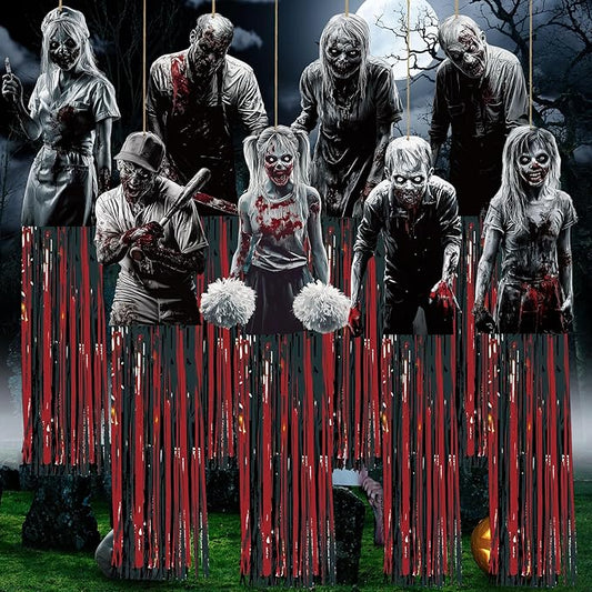 8 Pcs Horror Halloween Zombie Outdoor Hanging Decorations with Tassels Bloody Scary Yard Decoration for Outside 3.3ft Windsocks for Wall Tree Home Lawn Yard Party Supplies Garden Decor