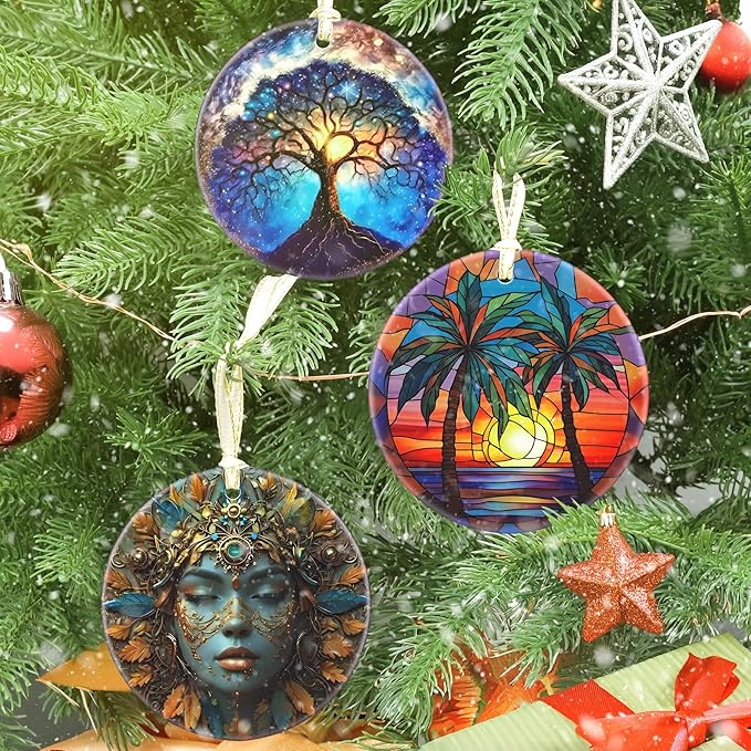 Retro Beach - 3.5 Inch Ceramic Christmas Hanging Ornament - Tree Decoration & Gift