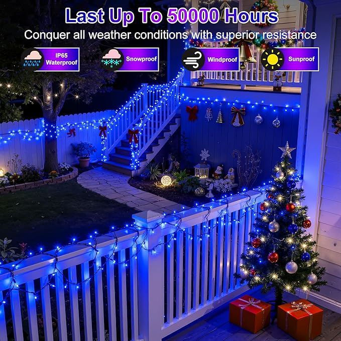 240FT 750LED Christmas Lights,12 Modes Blue Outdoor String Lights with Timer & Dimmable, Waterproof Green Wire Christmas String Lights for Indoor Tree Xmas Patio Fence Balcony Garden Party Decor