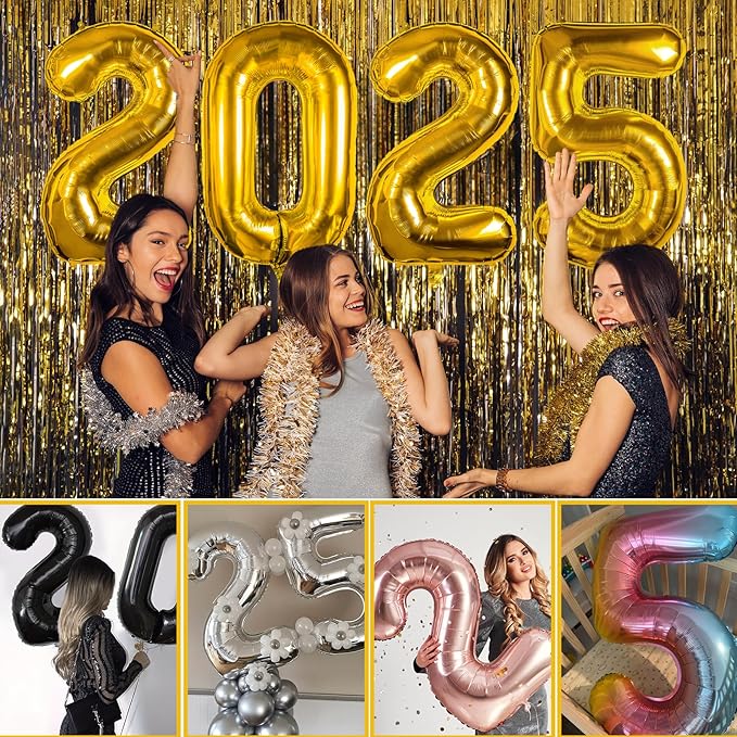 Smlpuame 40 Inch 2025 Balloons Gold, Large Foil Number Balloons for Happy New Years Festival Celebration Party Supplies Class of 2025 Graduation Decorations
