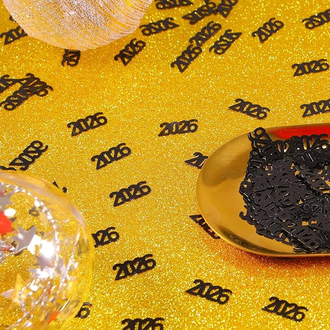 VHUWE 2026 New Years Confetti Black, 2.12 oz Shinny Metallic 2026 Number Confetti for Tables 2026 Happy New Year Decorations New Years Eve Party Supplies | Black