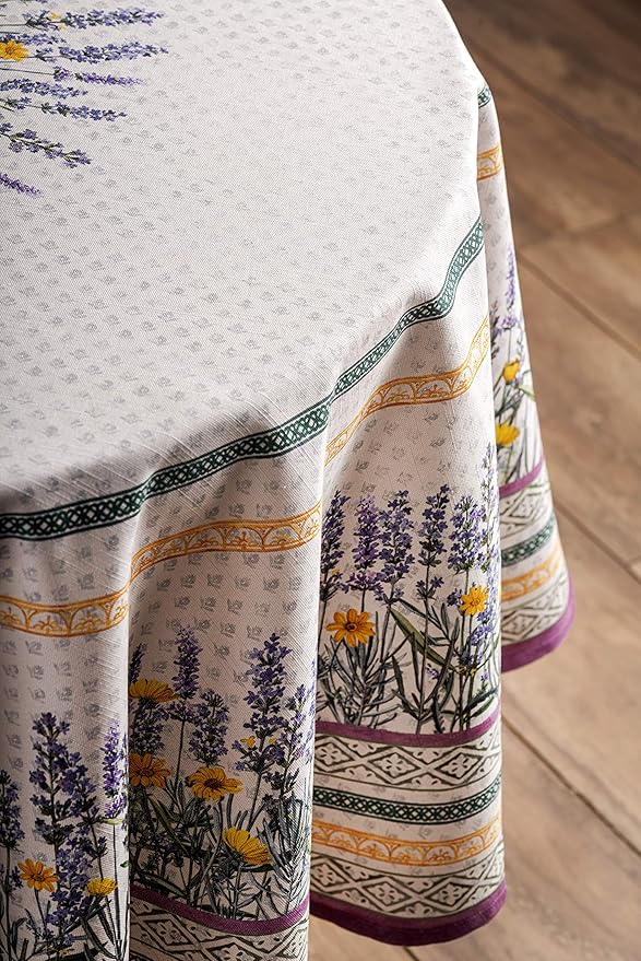 Maison d' Hermine Table Cloth Round Table 100% Cotton 69 Inches Tablecloth Reusable Decorative Everyday Use for Dining Room, Farmhouse, Home, Party, Festive & Wedding Spring Summer - Fanny Lavender